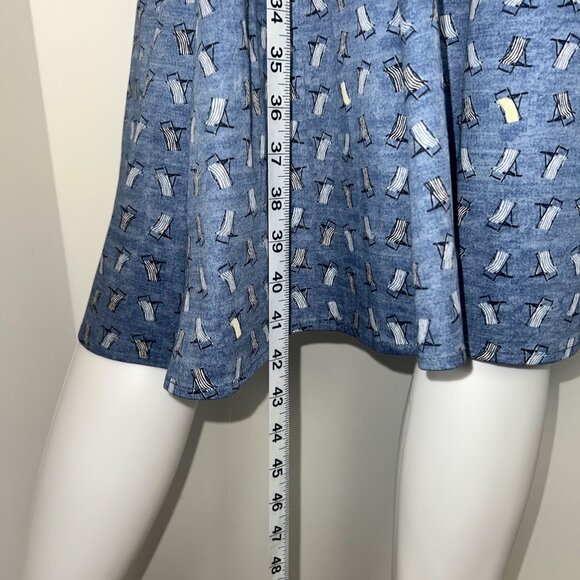 Nic + Zoe Blue Sleeveless A-Line Dress With Tie Waist & Deck Chair Print Size PL - Picture 4 of 10